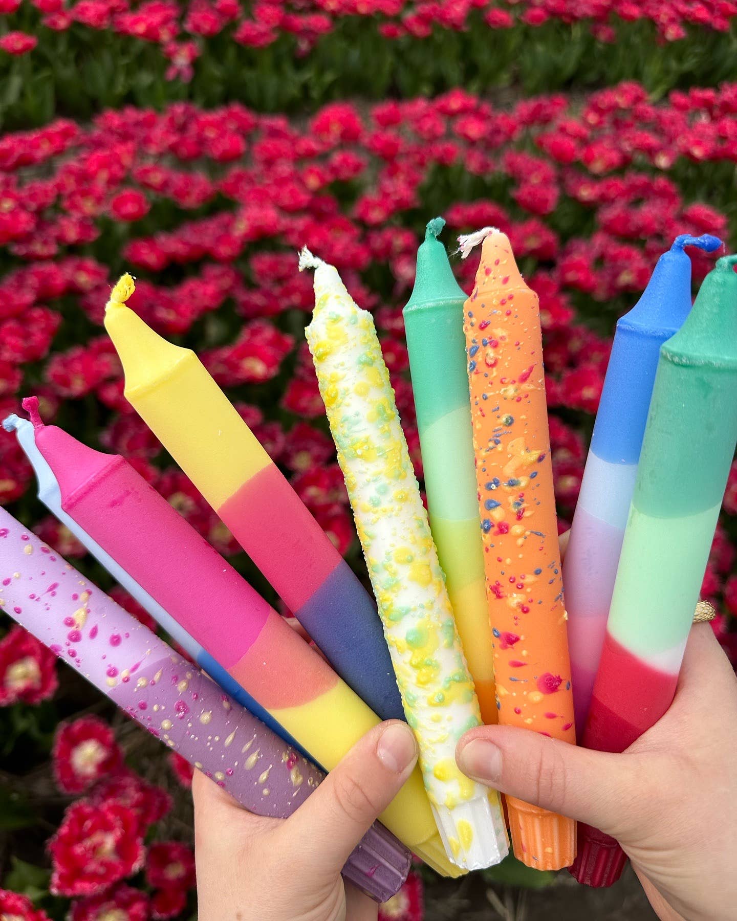 Taper candle - Confetti fuchsia pink / orange
