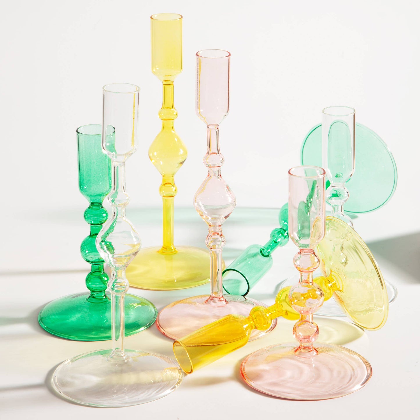 Glass Candlestick Holder in Tall: Clear