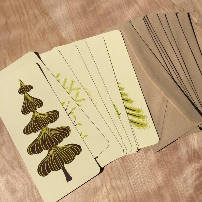 Green Trees Letterpress Cards