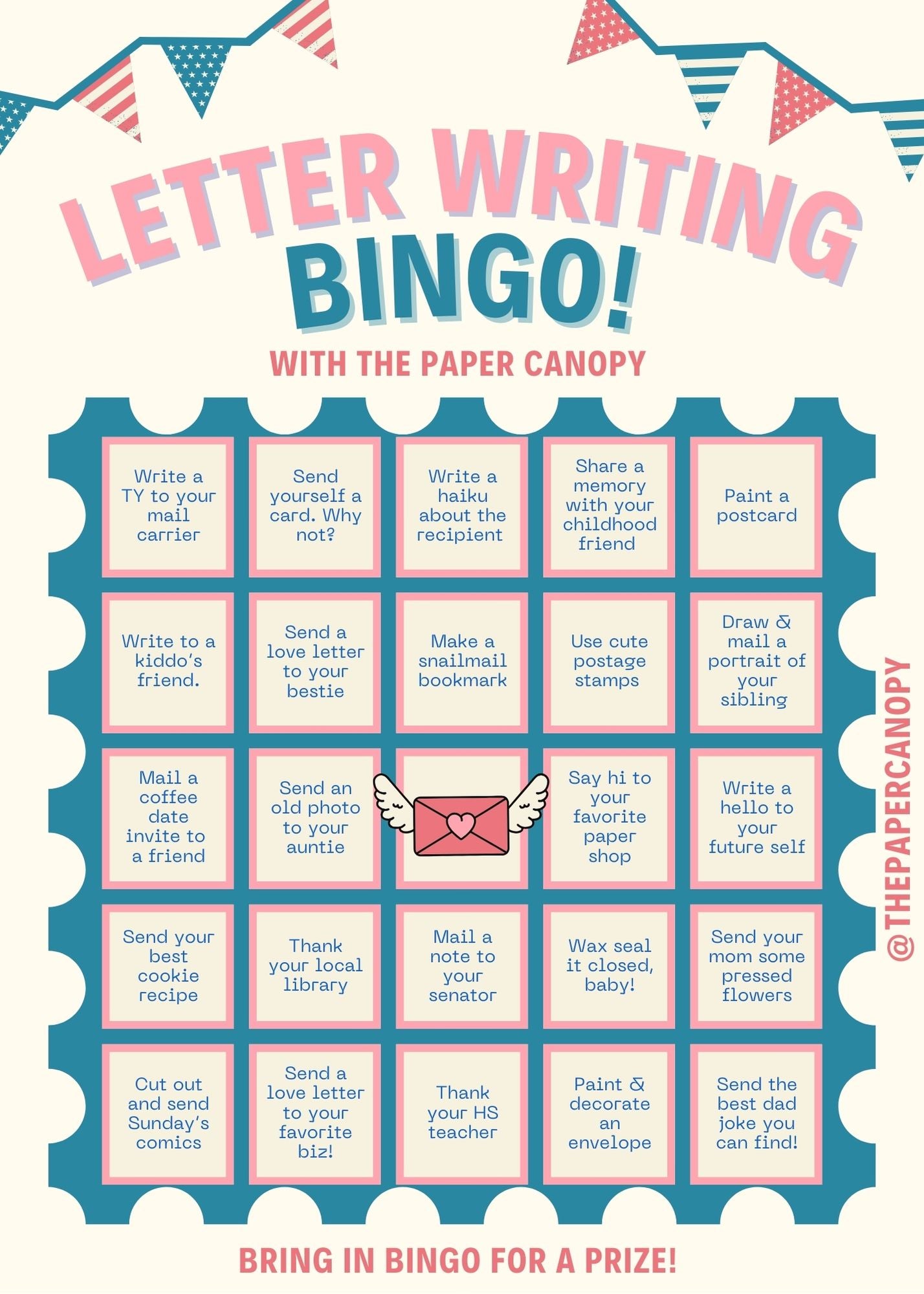 FREE Letter Writing Bingo Card