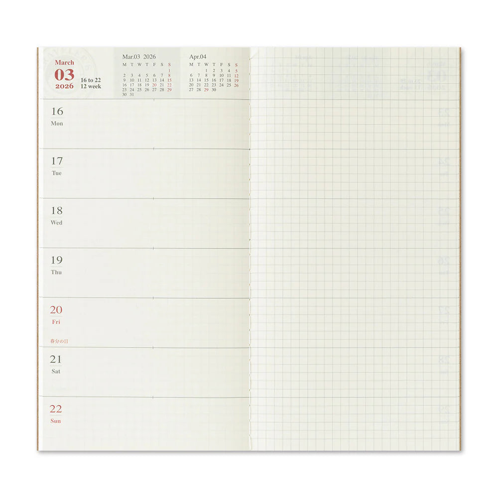 TRAVELER'S Notebook Refill - 2026 Weekly + Memo Diary