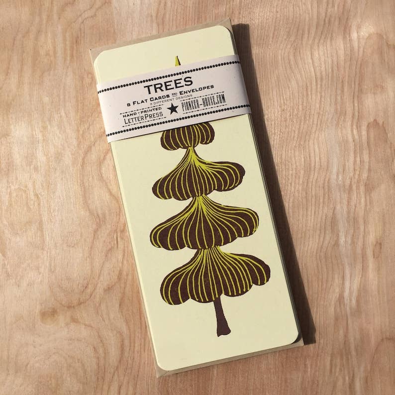 Green Trees Letterpress Cards