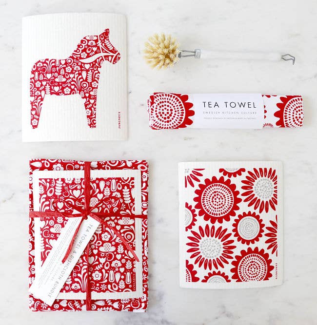 Red Dala Horse Dishcloth & Tea Towel