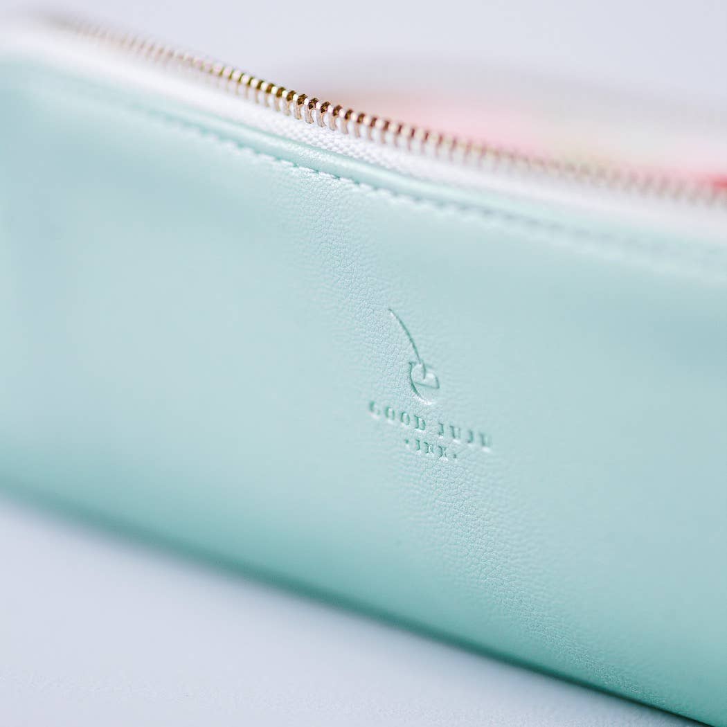 Luxe Slim Pencil Pouch - Metallic Seafoam Green
