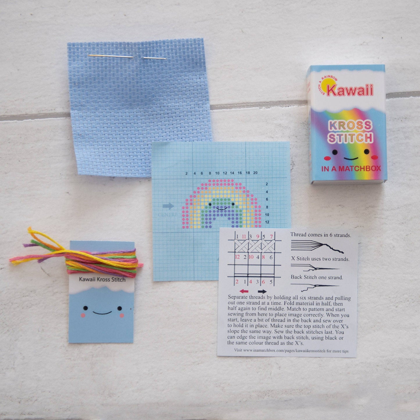 Kawaii Rainbow Arc Mini Cross Stitch Kit In A Matchbox