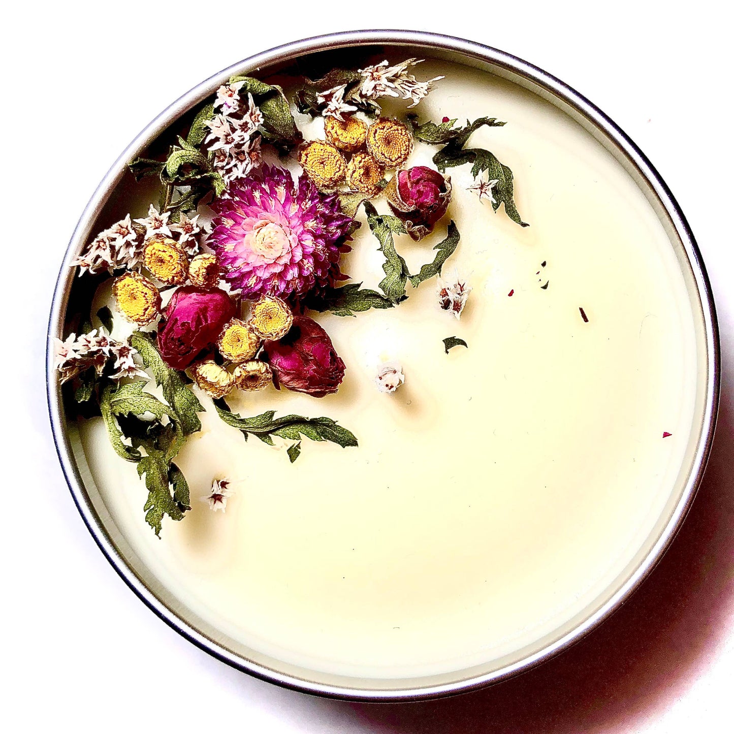 "Wildflowers" Botanical Soy Candle with flowers: 4 oz.