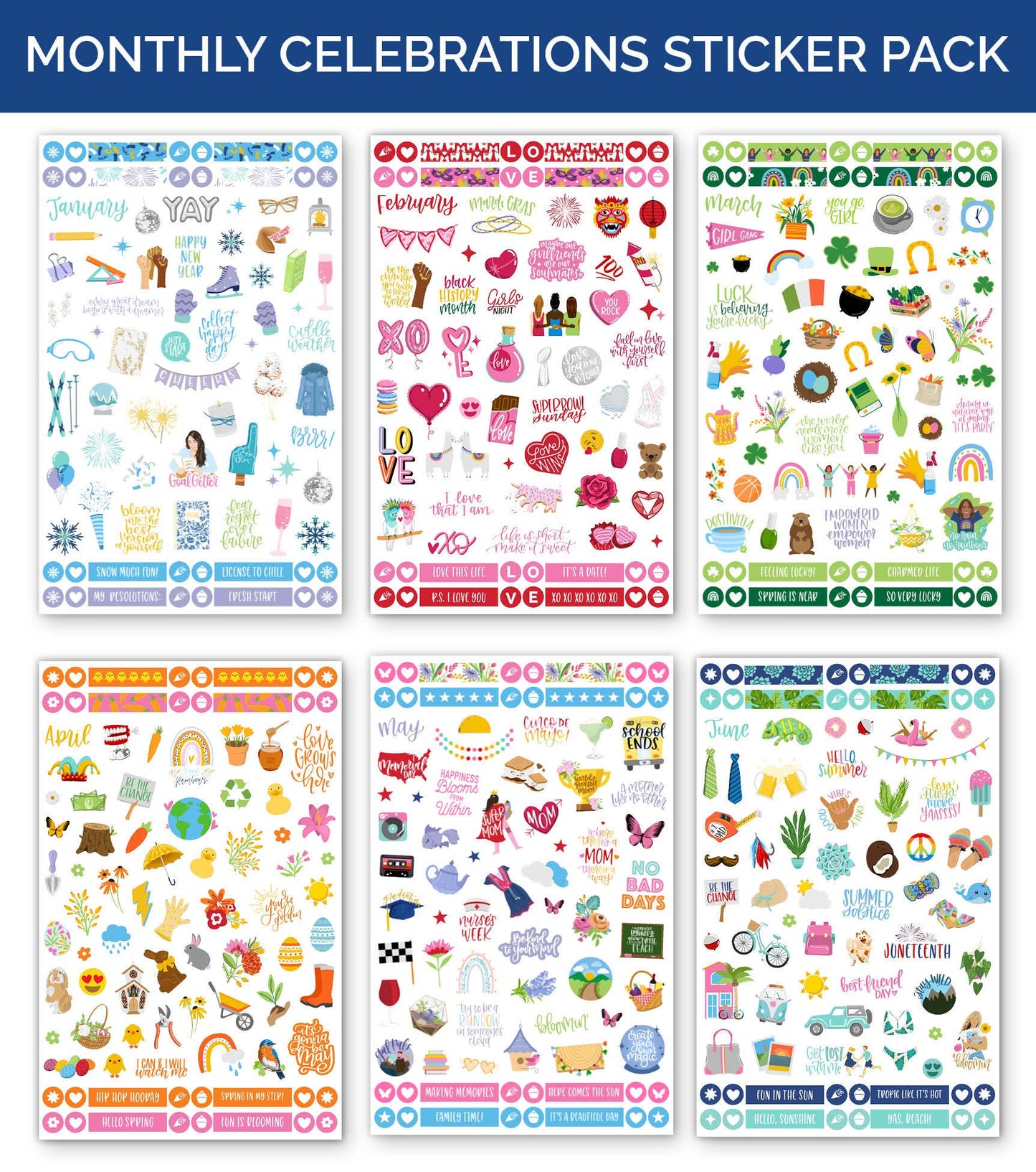 Planner Sticker Pack, 14 Page Monthly Celebrations