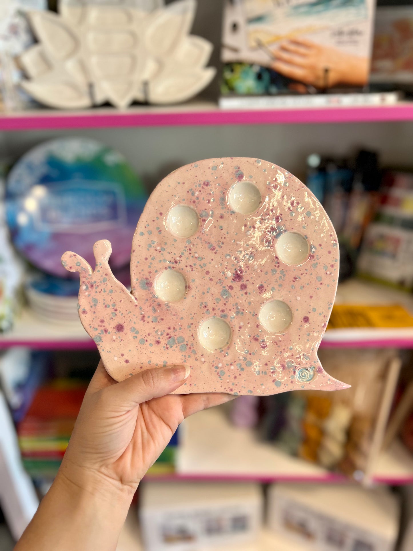 Handmade Pink Snail Ceramic Paint Palette