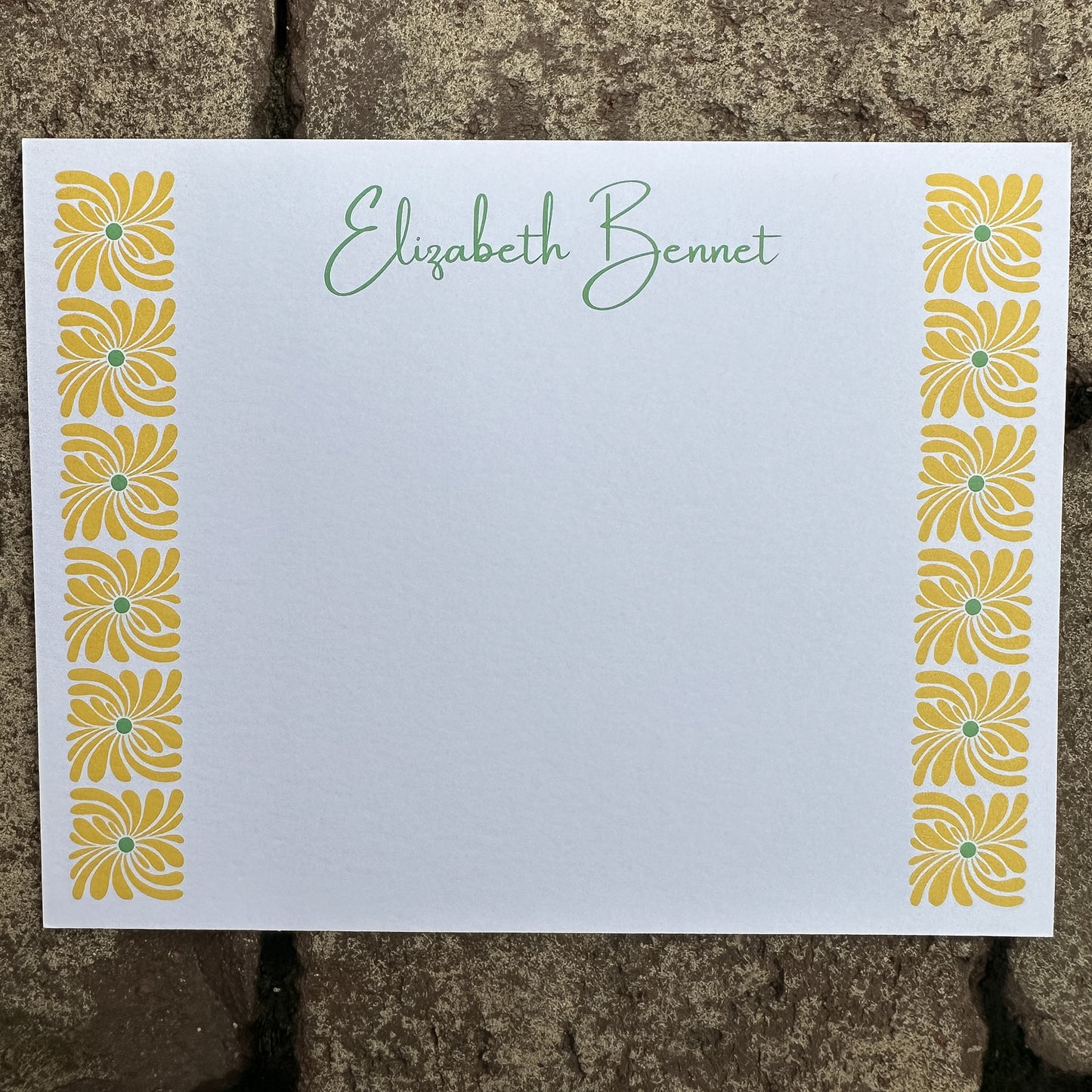 Personalized Stationery - Retro Floral - Dusty Blue and Golden Hour