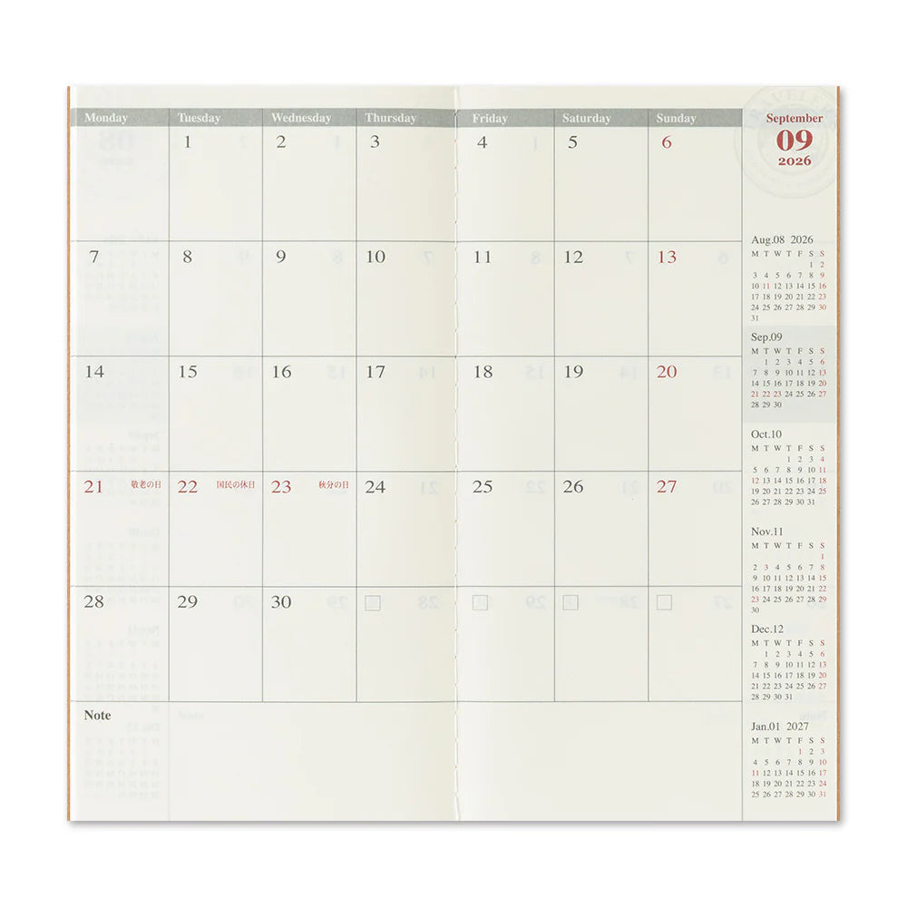 TRAVELER'S Notebook Refill - 2026 Monthly Diary