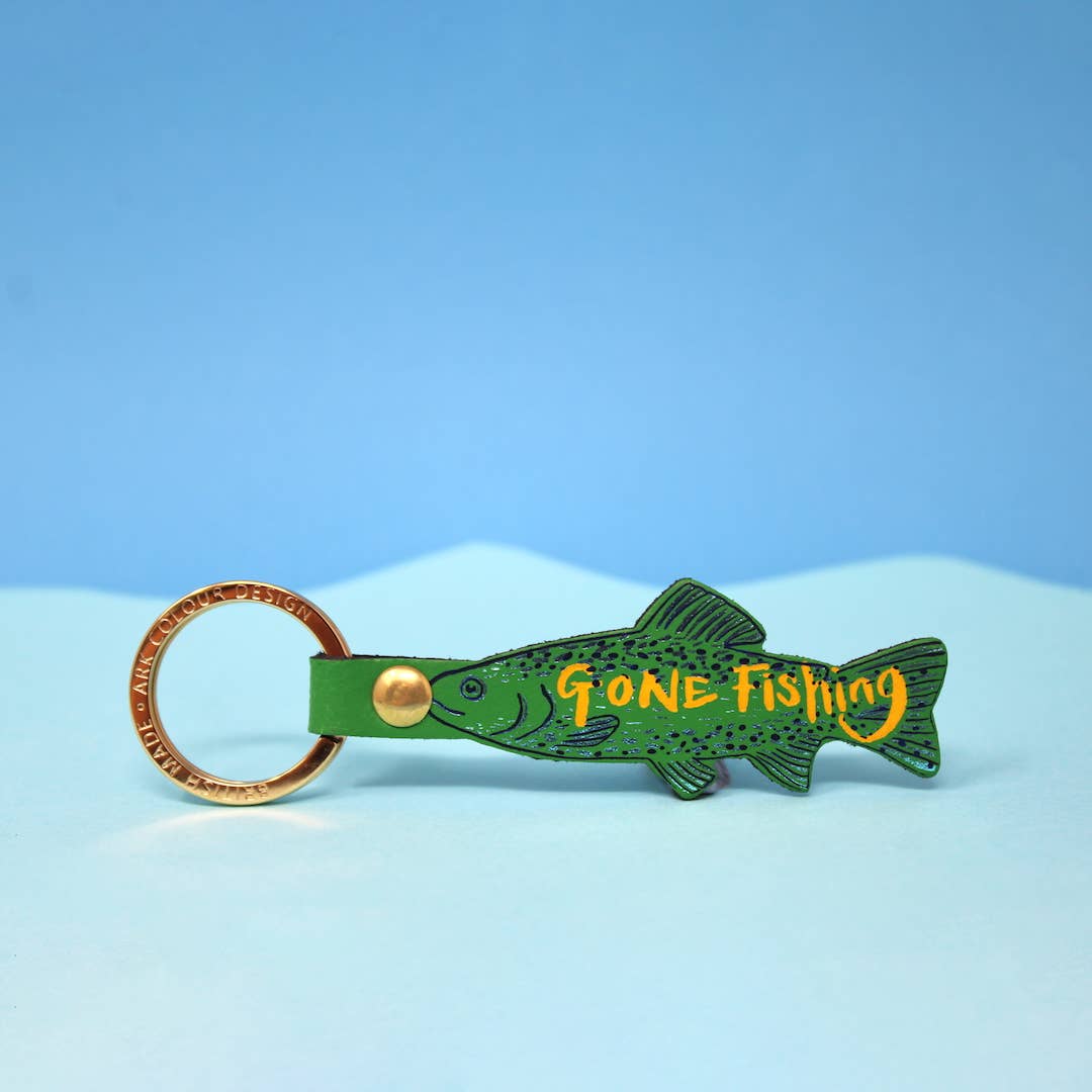 Gone Fishing Leather Key Fob: Green