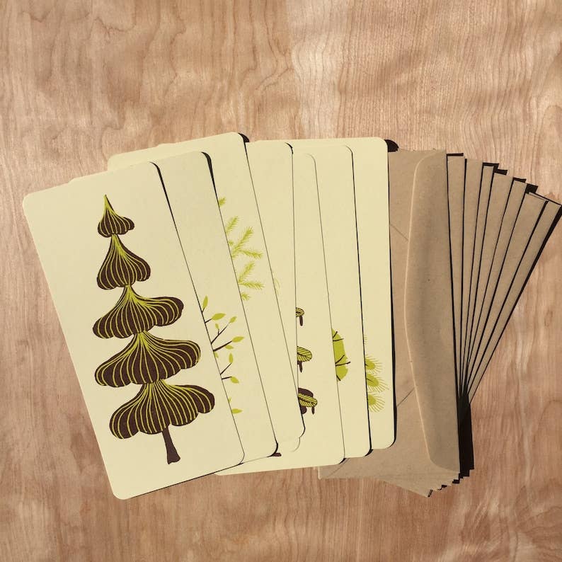 Green Trees Letterpress Cards
