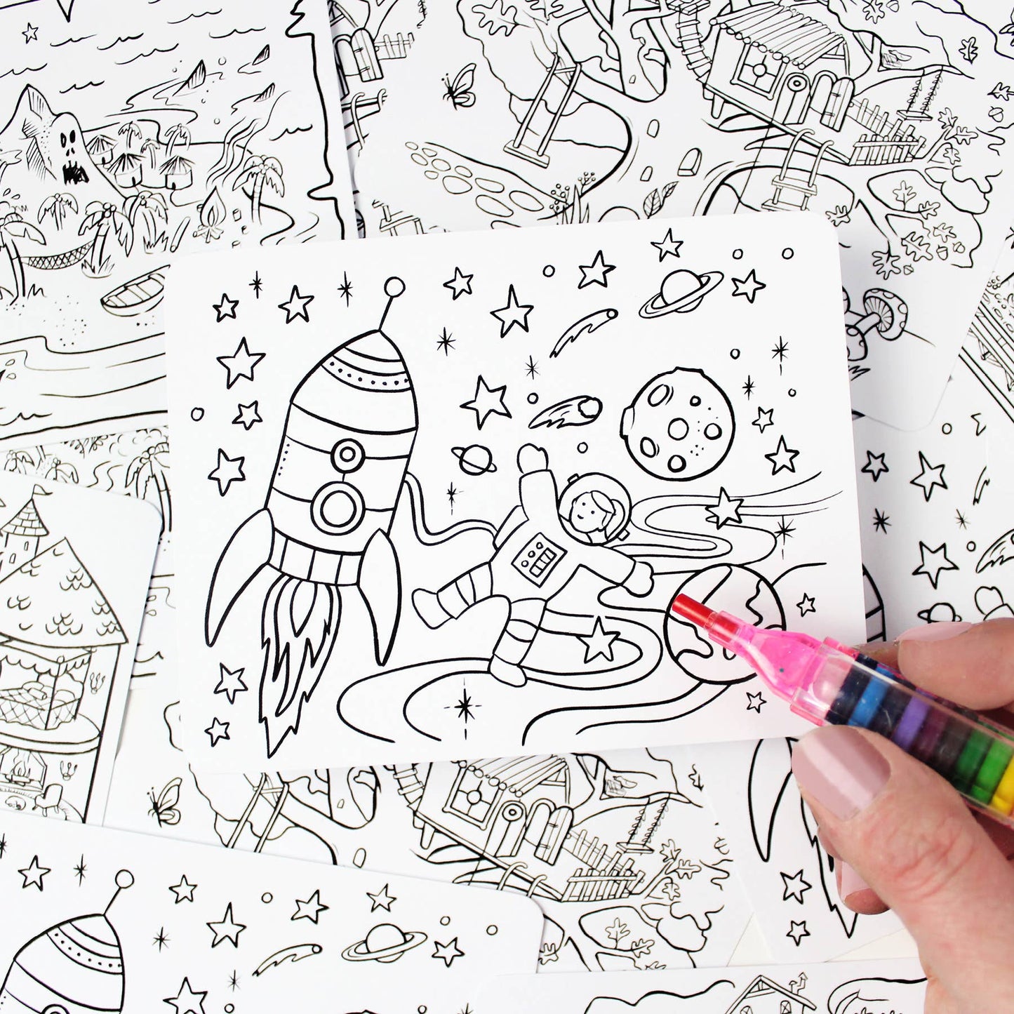 Color-In Postcard Kit -Kids Adventure