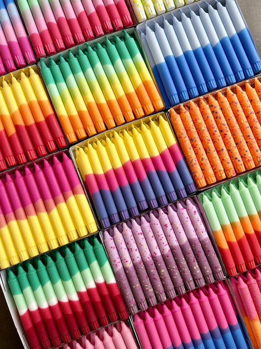 Taper candles- Summer vibes / Orange - Blue Confetti Colors