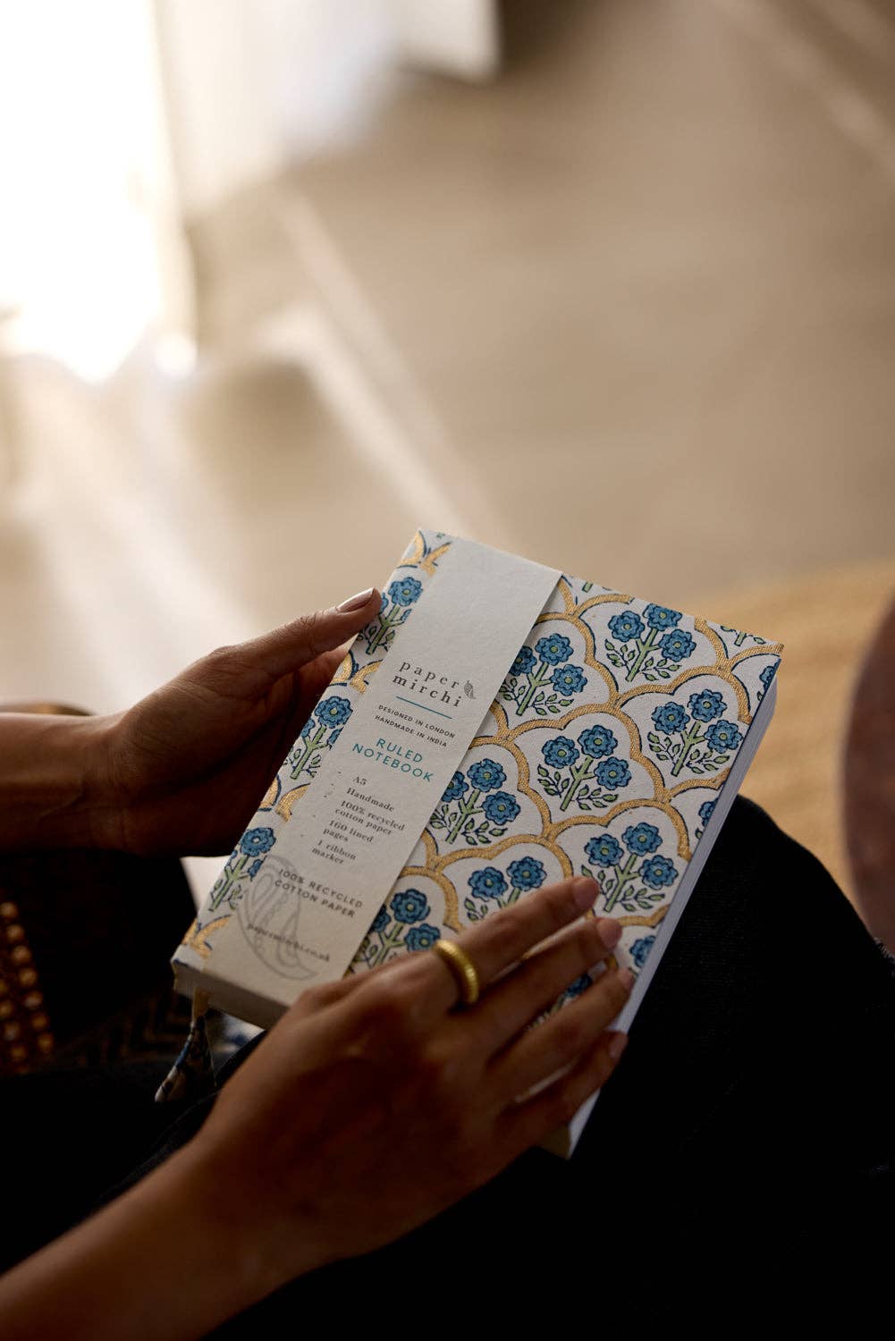 Block Printed Ruled Notebook (A5) - Trellis Indigo