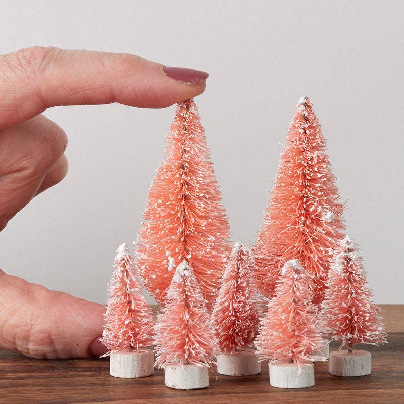 Assorted Frosted Pink Bottle Brush Sisal Trees (Bag of 7)