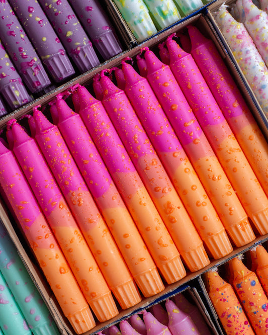Taper candles- Confetti fuchsia pink / orange