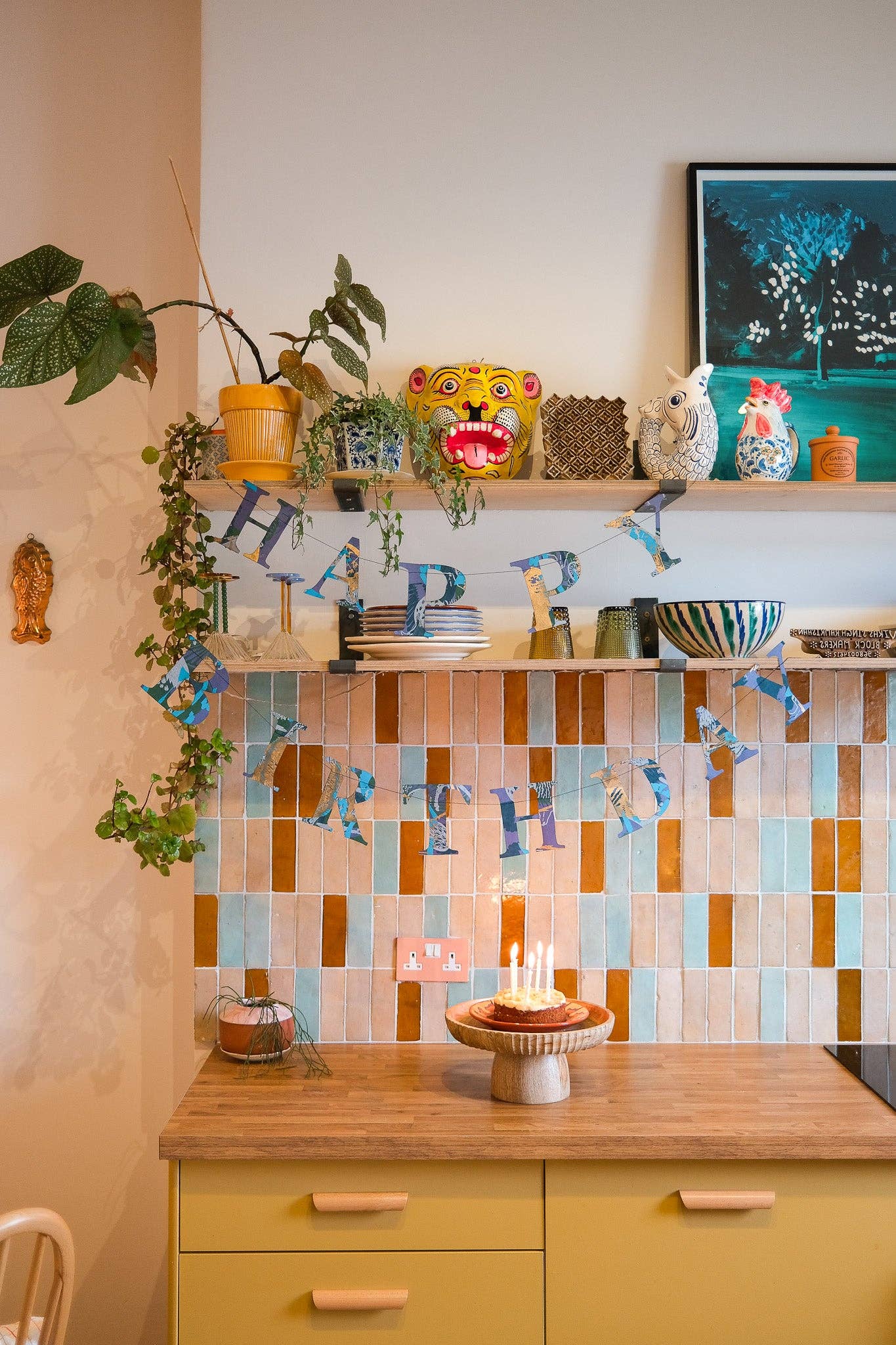 Happy Birthday - Recycled Blue Mix Sewn Garland