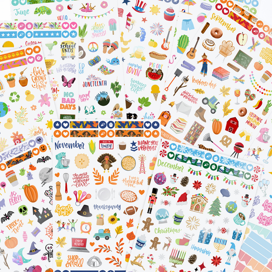 Planner Sticker Pack, 14 Page Monthly Celebrations