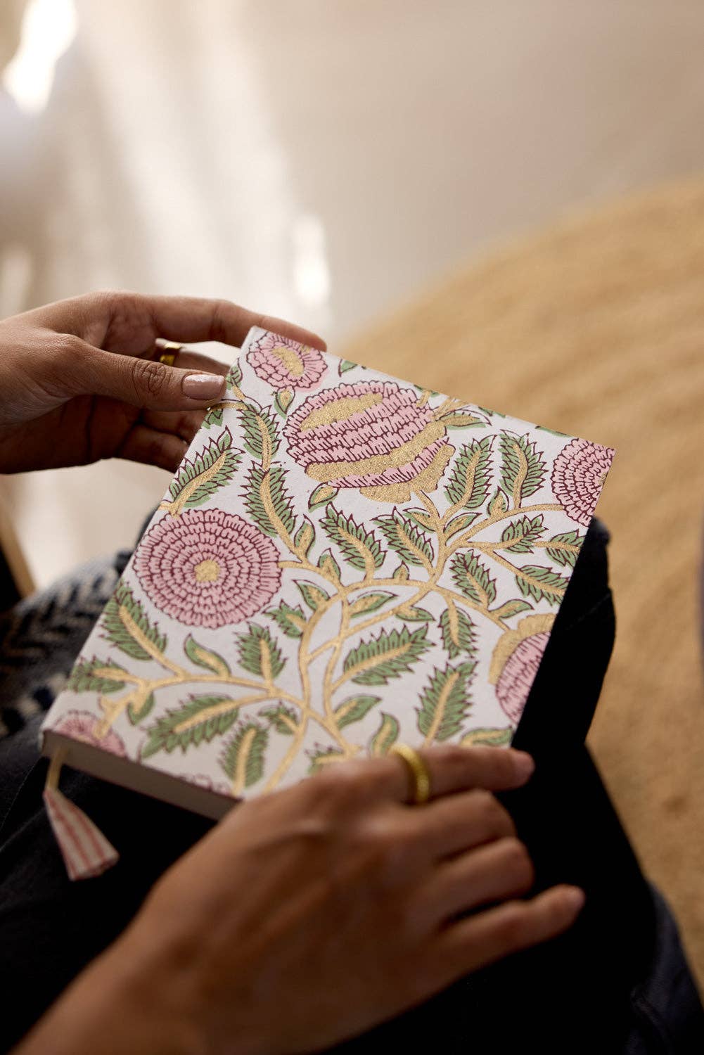 Block Printed Ruled Notebook (A5) - Marigold Glitz Blush
