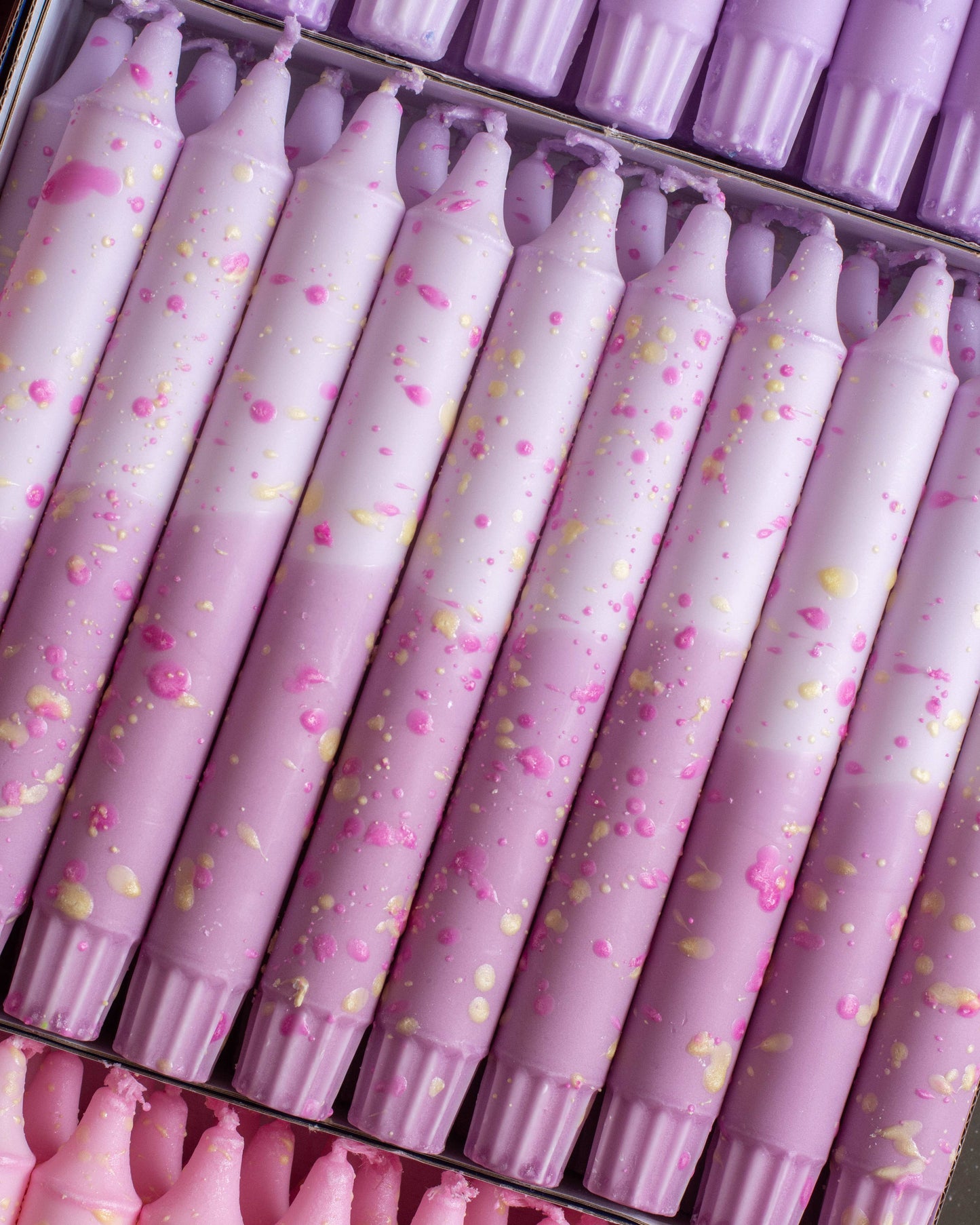 Taper candles - two-colored with decorations lavender