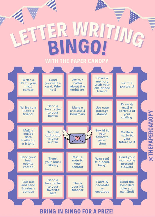 FREE Letter Writing Bingo Card