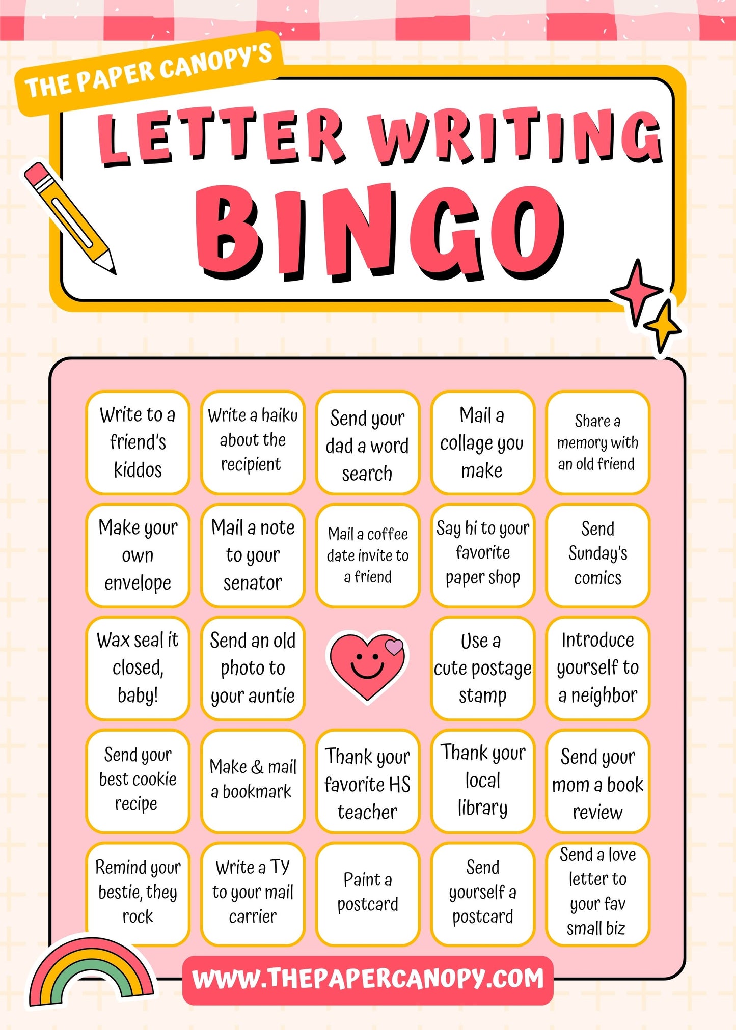 FREE Letter Writing Bingo Card