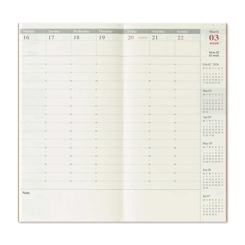 TRAVELER'S Notebook Refill - 2026 Weekly Vertical Diary