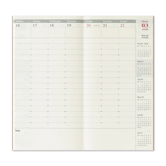 TRAVELER'S Notebook Refill - 2026 Weekly Vertical Diary