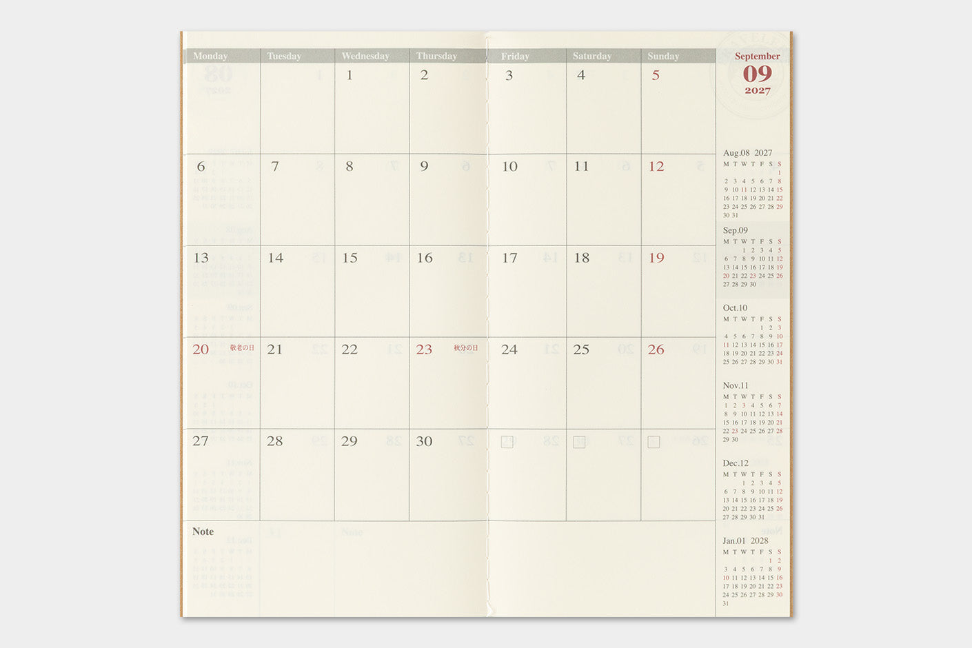 TRAVELER'S Notebook Refill - 2027 Monthly Diary