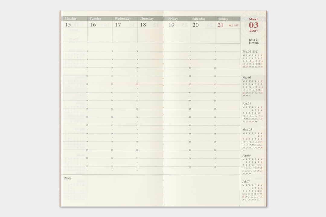 TRAVELER'S Notebook Refill - 2027 Weekly Vertical Diary