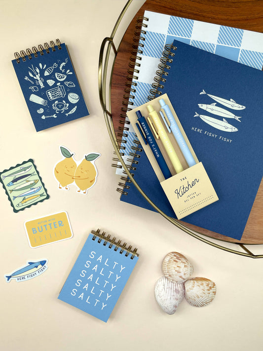Friends & Fish Mini Jotter Notebook: Deep Blue Cover | White Ink