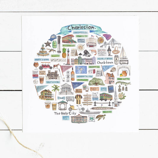 Charleston, SC Icon Watercolor Print : 9x9 Print