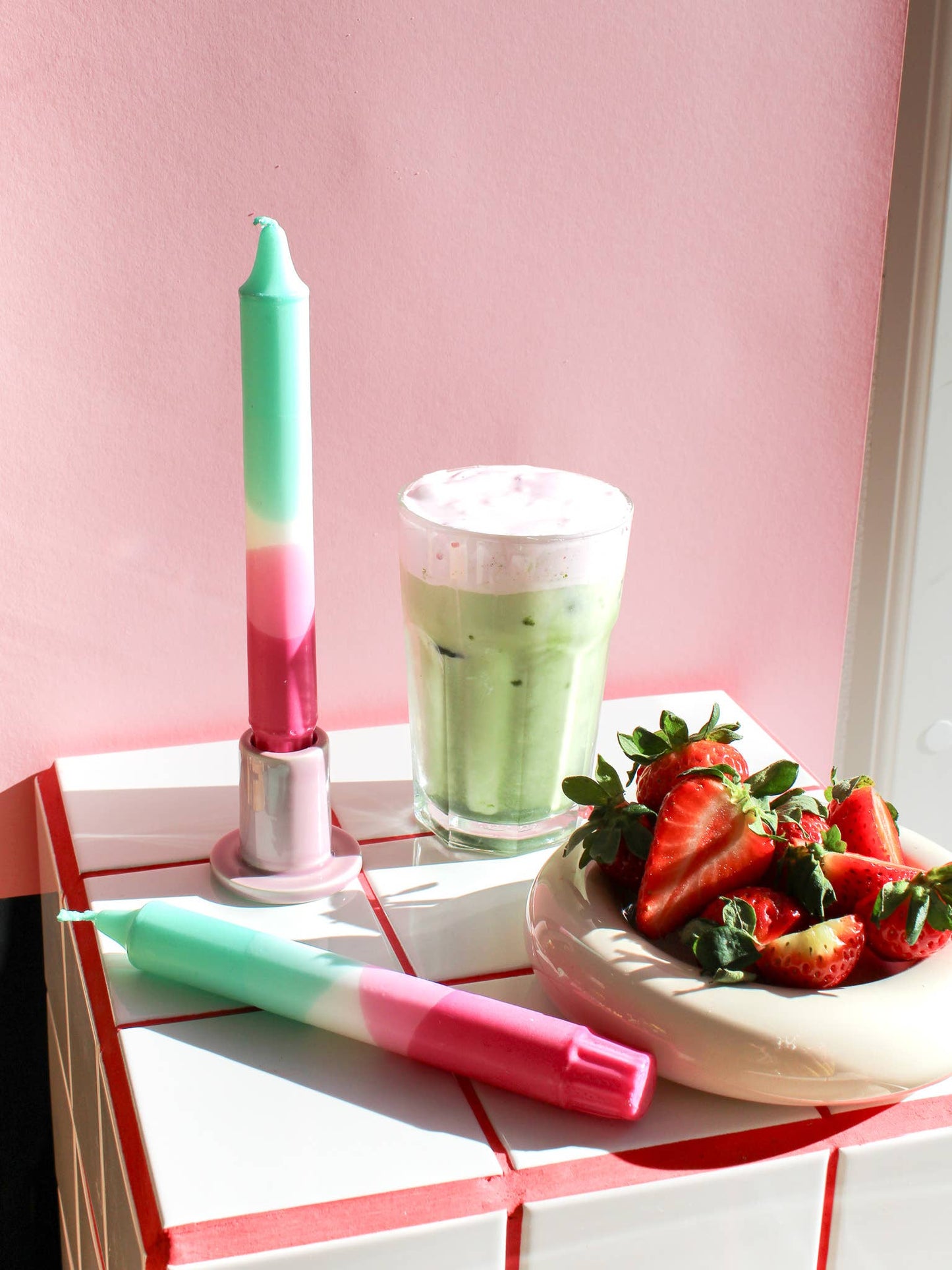 Taper candle- Summer Party / Strawberry Matcha Latte