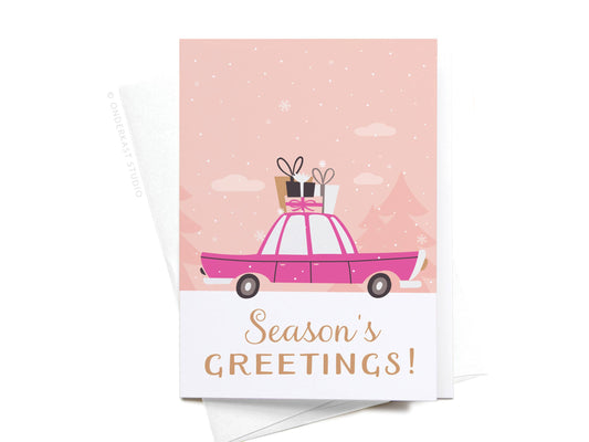 Boxed Set of 10 Season's Greetings Vintage Car Folded Notes