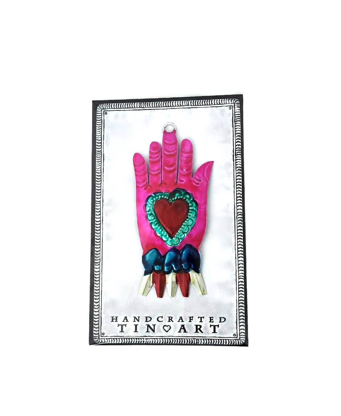 Colorful Tin Hand With Hearts - Pink
