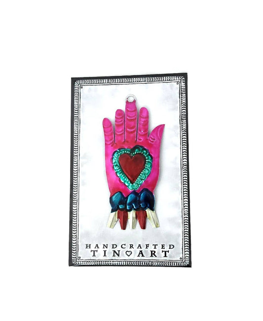 Colorful Tin Hand With Hearts - Pink
