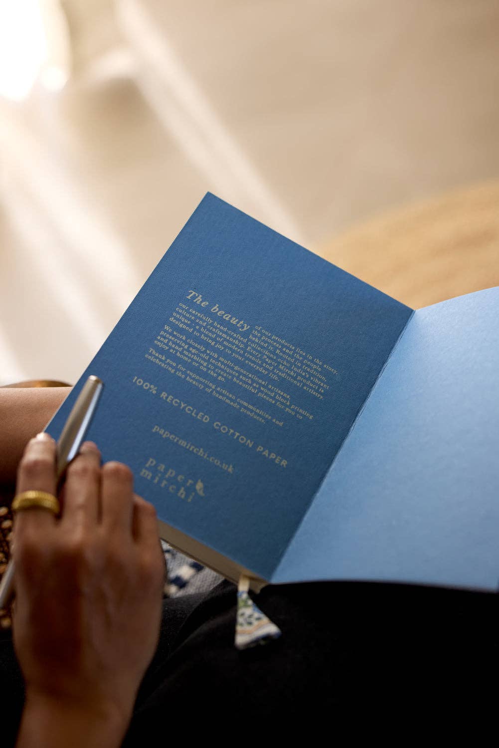 Block Printed Ruled Notebook (A5) - Trellis Indigo