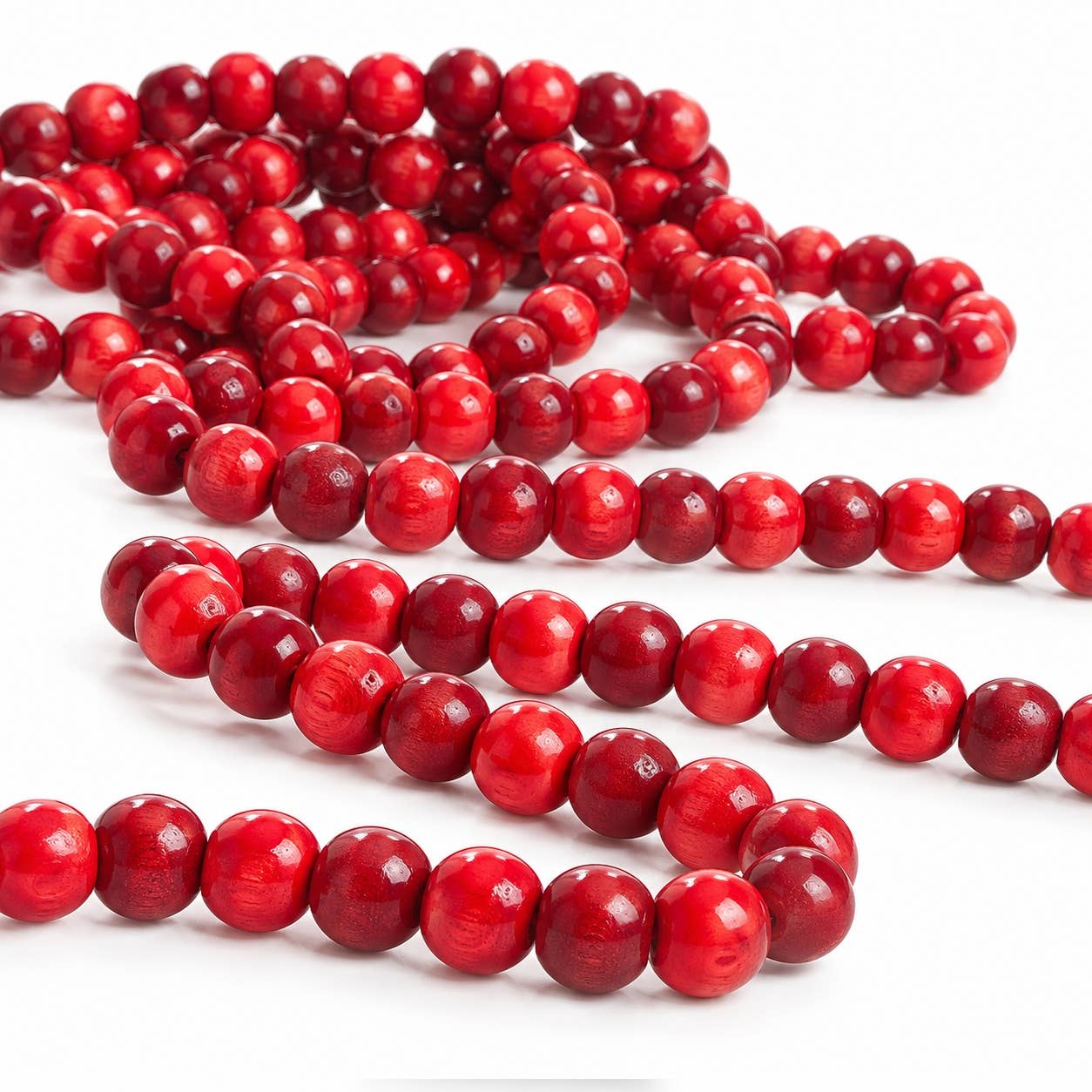 Cranberry Wood Bead Garland - 10 Feet Long
