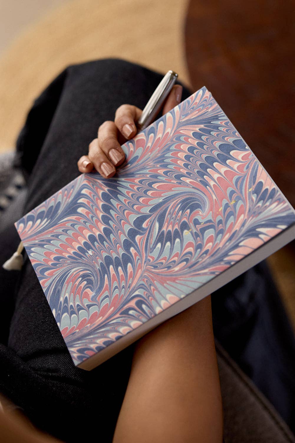 Hand Marbled Ruled Notebook (A5) - Twisted Scallops Hydrangea