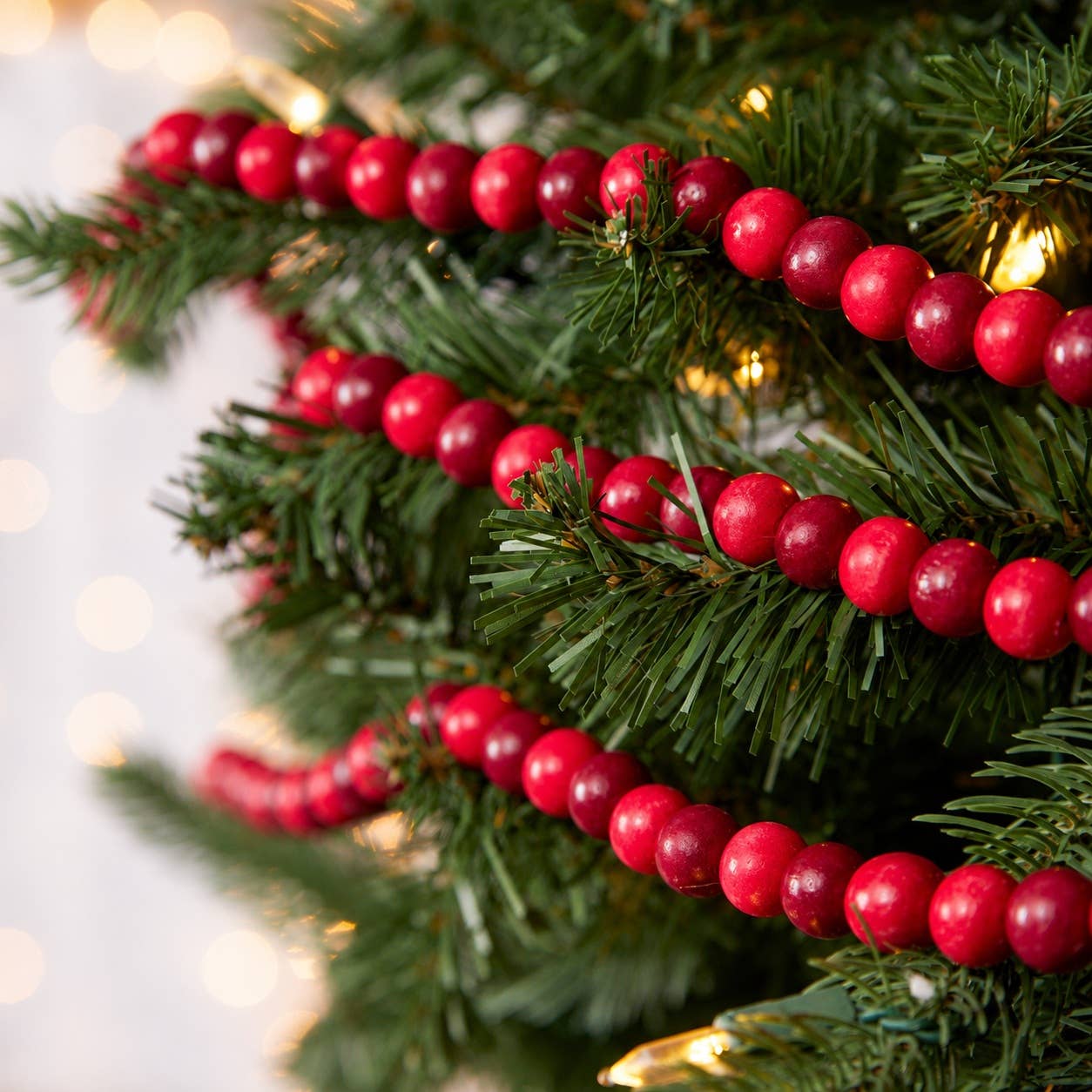 Cranberry Wood Bead Garland - 10 Feet Long
