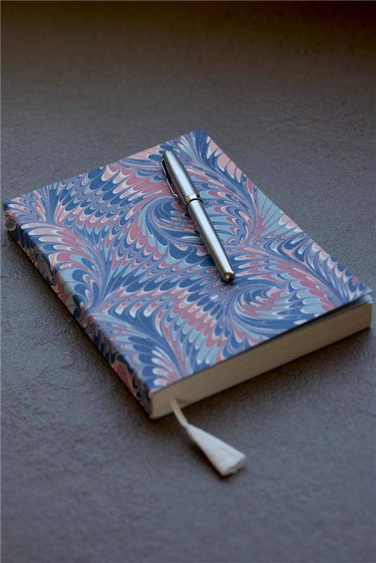 Hand Marbled Ruled Notebook (A5) - Twisted Scallops Hydrangea