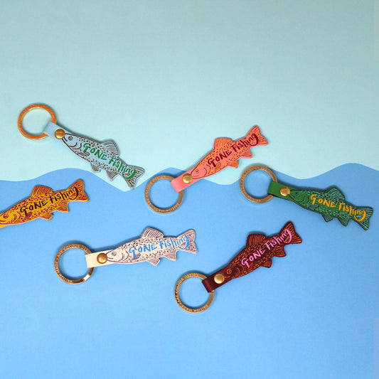 Gone Fishing Leather Key Fob: Green