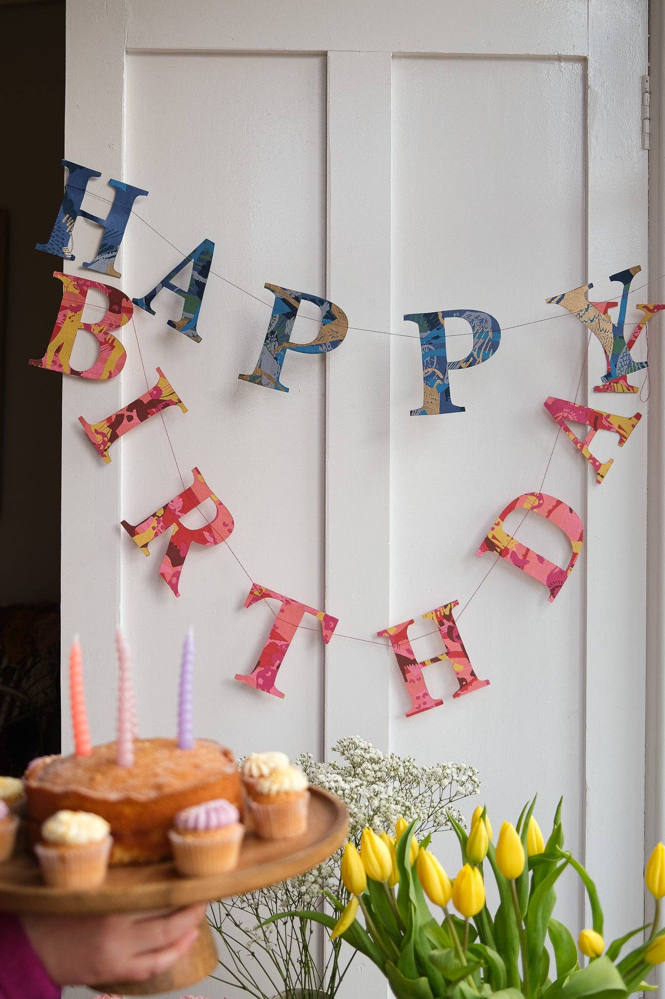 Happy Birthday - Recycled Blue Mix Sewn Garland