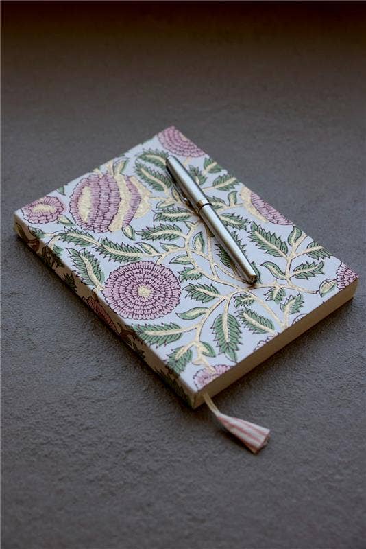 Block Printed Ruled Notebook (A5) - Marigold Glitz Blush
