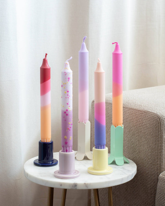 Taper candles - two-colored with decorations lavender