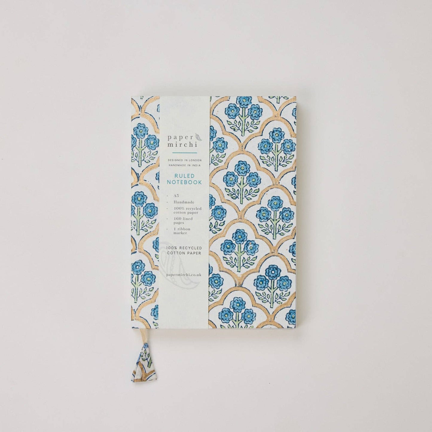 Block Printed Ruled Notebook (A5) - Trellis Indigo