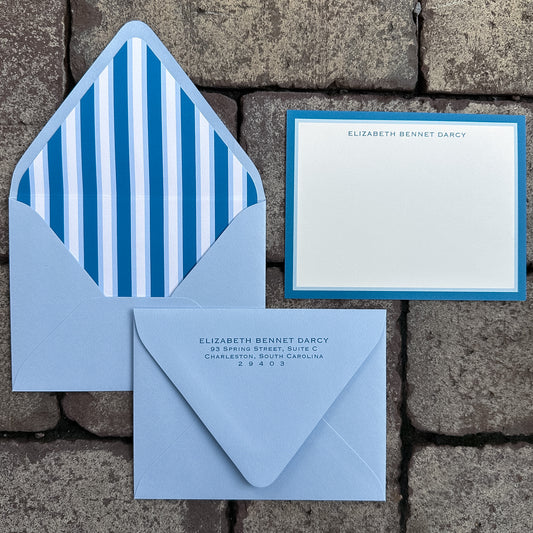 Personalized Stationery - Charleston Stripe - Sky Blue and Navy