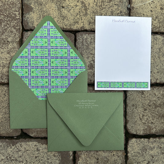 Personalized Stationery - Lisbon Tile - Grape and Pine