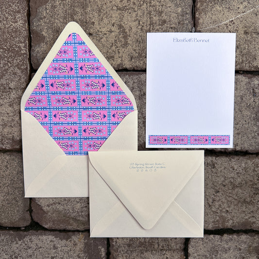Personalized Stationery - Lisbon Tile - Fuchsia and Blush